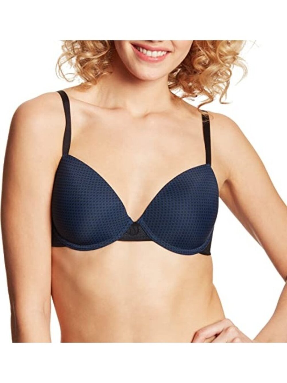 Maidenform 34C Devotion Demi Bra Navy Black Lightly Lined Underwire Convertible